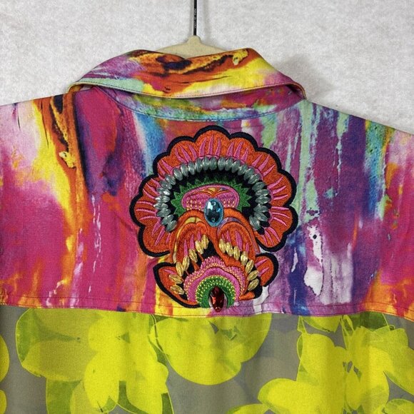 Soft Surroundings Multi Color Full Button Top Shirt Med Festival Boho Rainbow - Picture 8 of 14